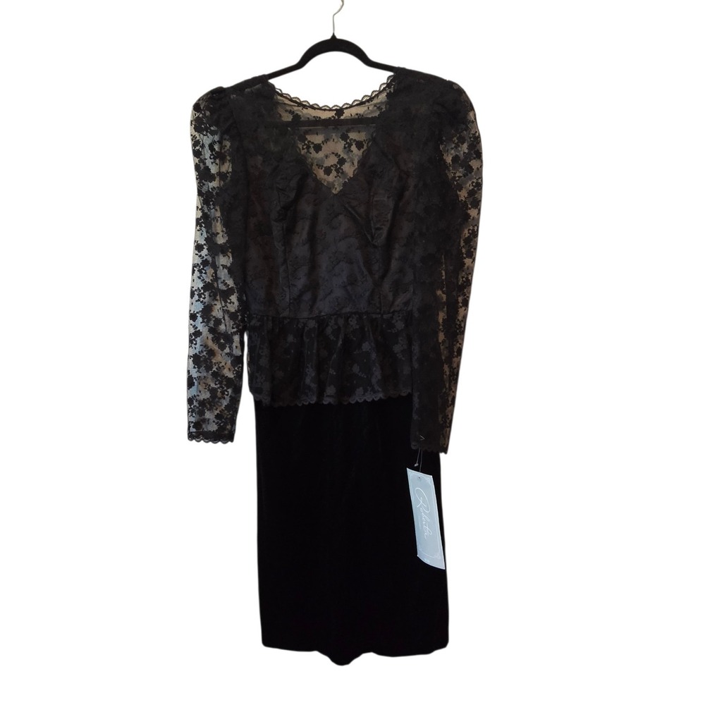 Vintage 90s NWT Roberta CA Velvet Lace Dress Women's 9/10 Black Whimsigoth USA